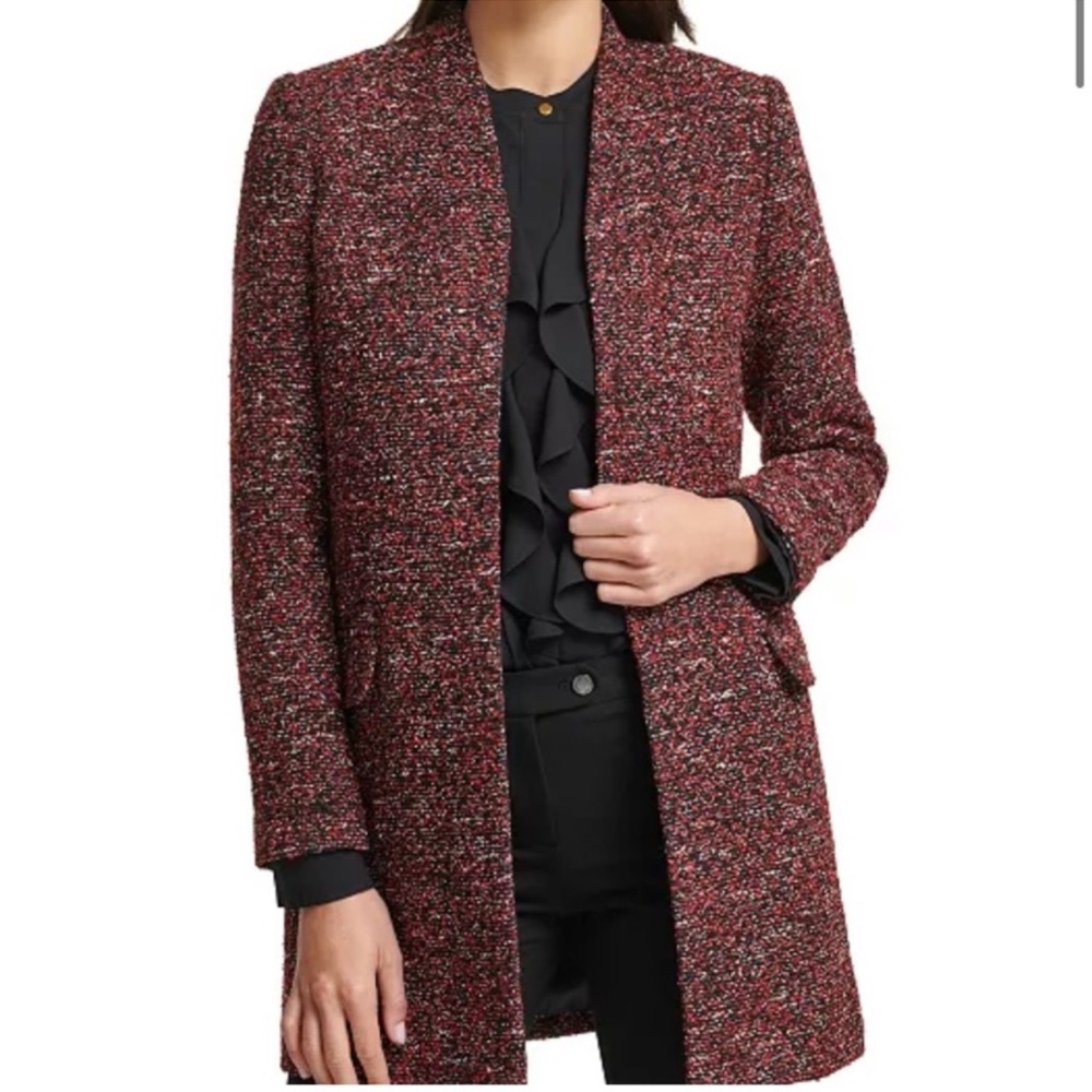 Calvin Klein Tweed Topper Jacket, Open Front, Collarless, Long - Womens 10